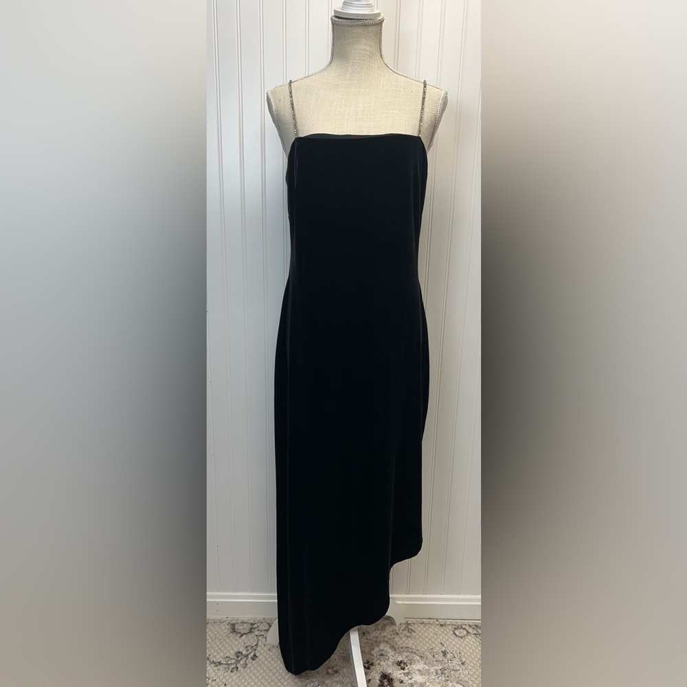 Vintage Velvet Slip Dress Diamond Encrusted Straps Asymmetrical Hemline‎ Sz M